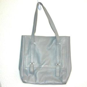 B Makowsky soft gray pebble leather shoulder purse handbag Metallic detail